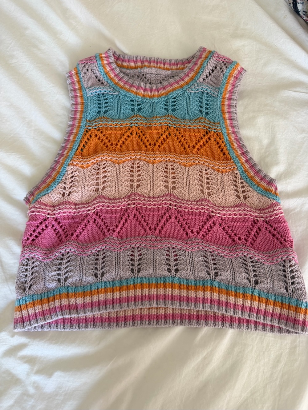 Zara Knit Sleeveless Sweater Vest - Pink, Orange, Blue Stripes